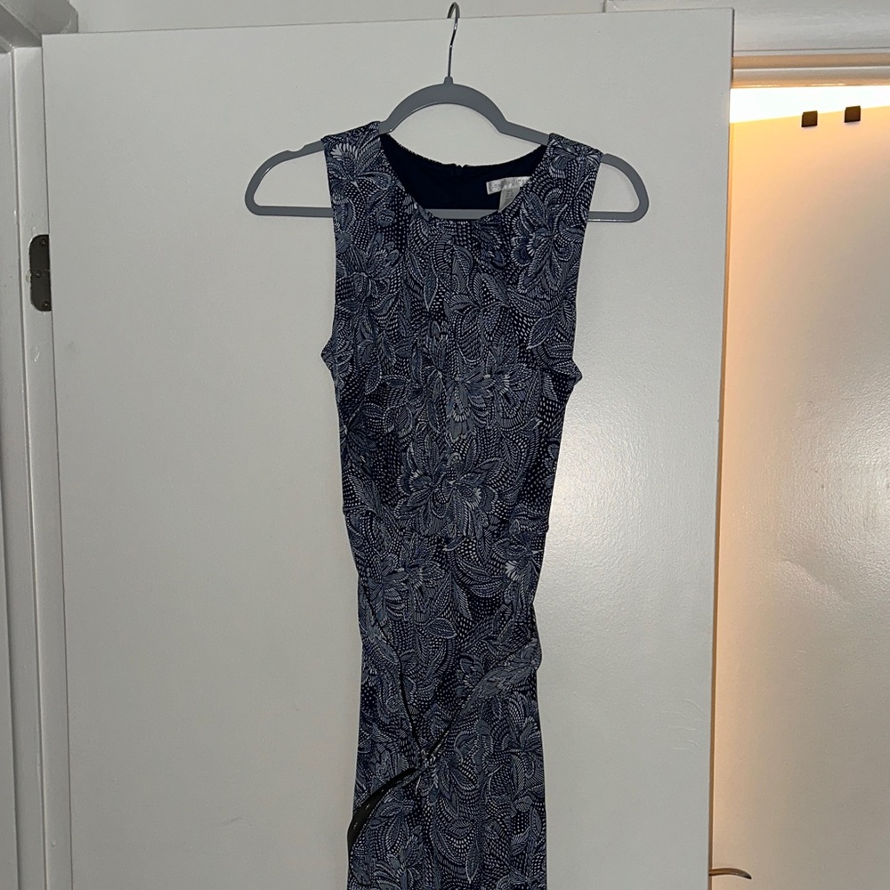 London Times Navy and White Floral Midi Dress